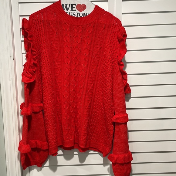 Express Red Cable Knit Sweater - Picture 3 of 4